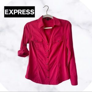 EXPRESS Design Studio Button Down Blouse Dark Pink
